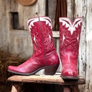 Women’s Size 7.5 C - 1950’s Texas Ranger Cowboy Western Boots Red White Inlays